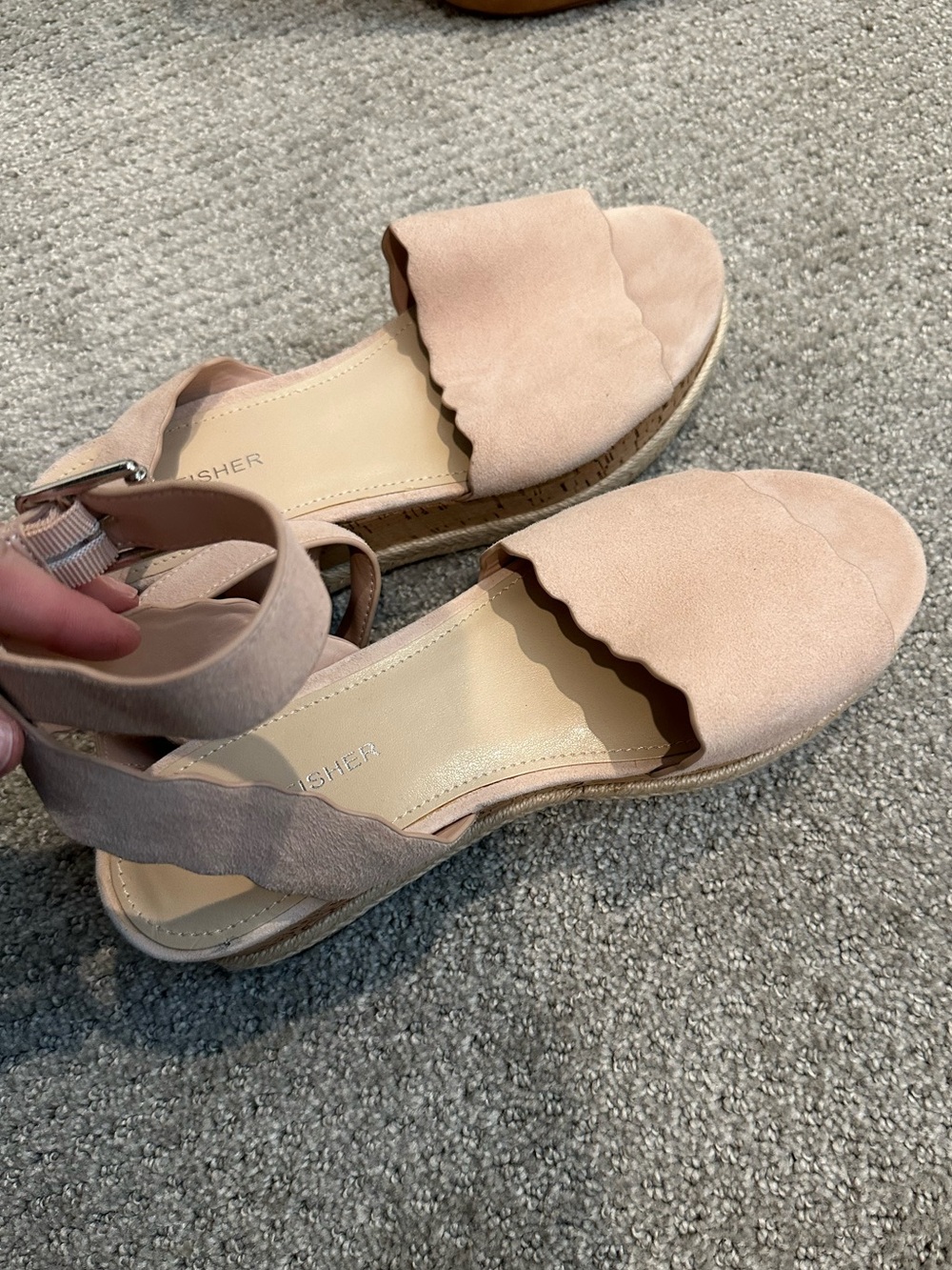 Marc Fisher Blush Scalloped Espadrille Wedge Sandals